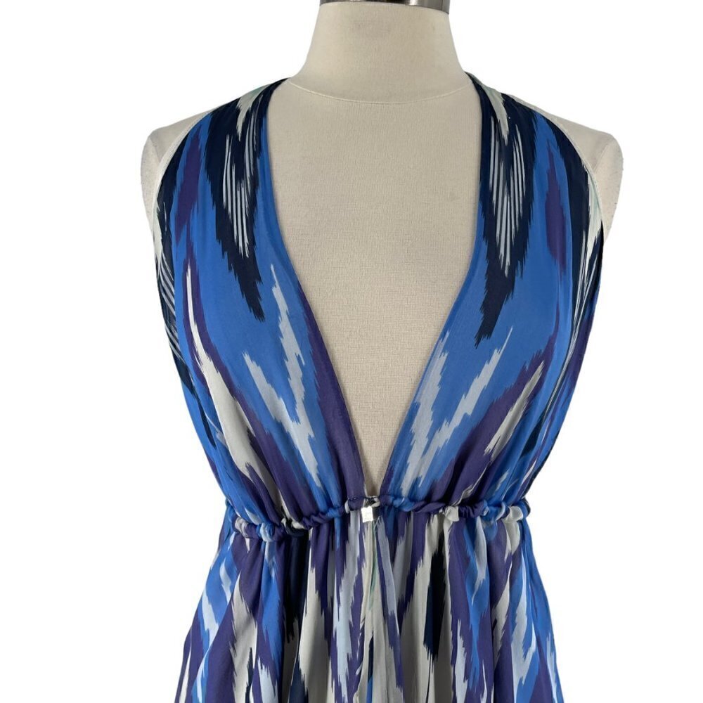 NWT Alexis Tula Yoda Silk Blue Abstract Print Halter Maxi Dress with Train Small - Picture 5 of 11